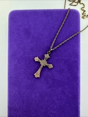 💛 Vintage 10k Gold & Gold Filled Etched Cross Necklace | Elegant Religious